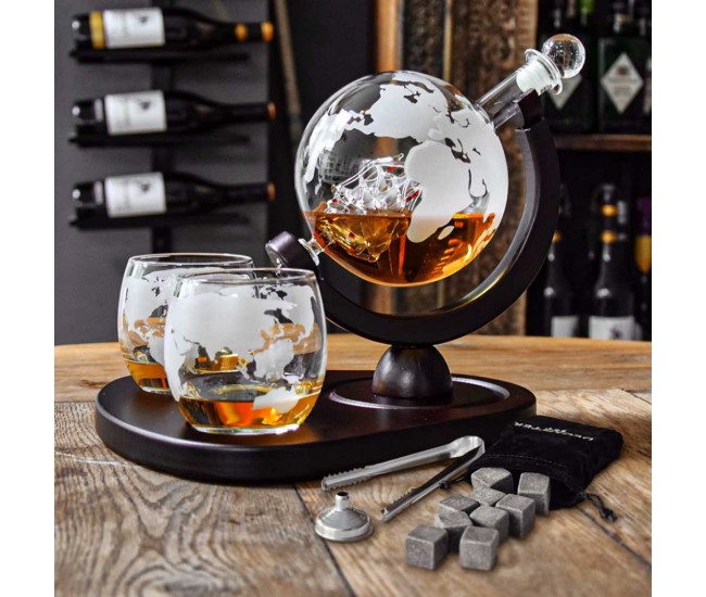 Set decantor whisky Glob Pamantesc Deluxe