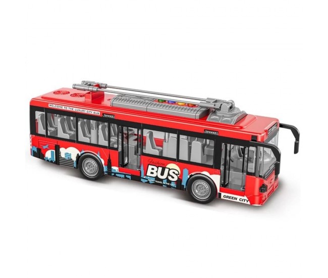 Autobuz cu sunete, lumini, functie usi deschise Traffic Bus scara 1:16 rosu