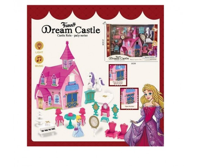 Castel muzical cu lumini si accesorii Funny Dream Castle roz