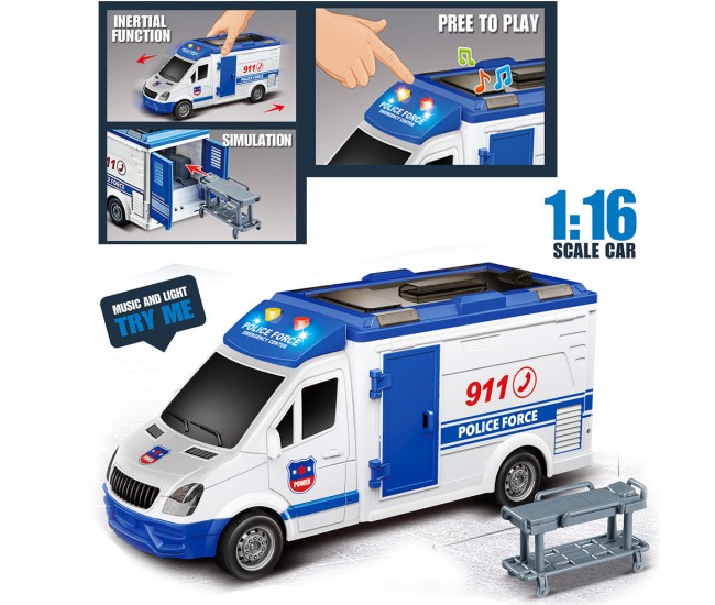 Duba politie cu sunete, lumini, functie usi deschise si targa City Truck 26 cm