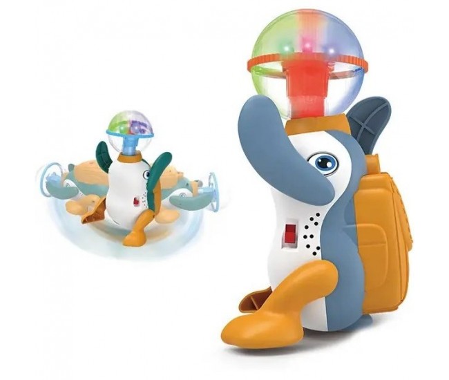 Jucarie interactiva pinguin cu lumini si muzica Top Ball Rotating Penguin