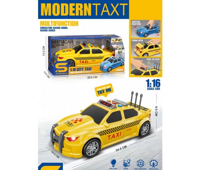 Masina taxi cu sunete, lumini, functie usi deschise City Taxi scara 1:16