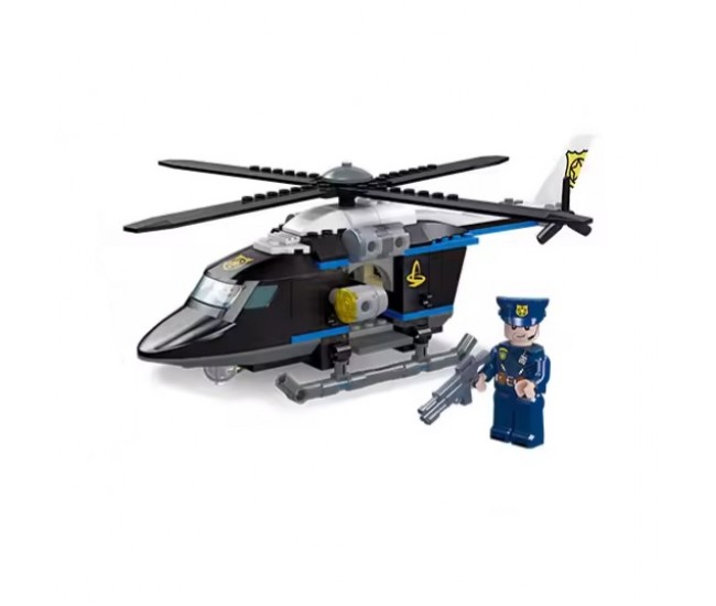 Set cuburi constructie elicopter politie cu figurina 194 piese 