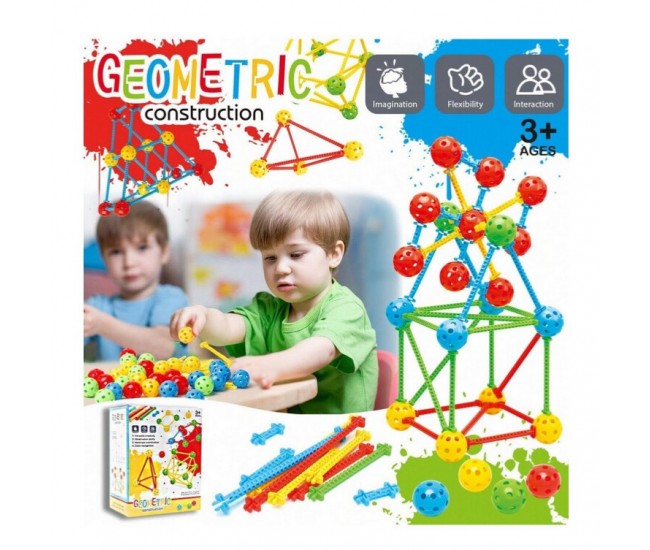 Set educativ asamblare Geometrie cu bile si bete 88 piese