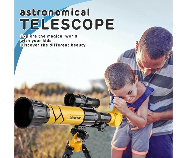 Telescop cu trepied pentru copii, galben