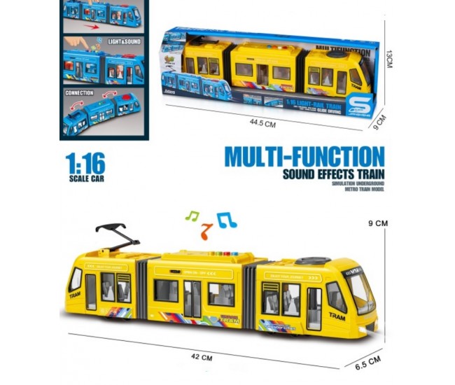 Tramvai cu sunete, lumini si functie usi deschise 42 cm galben