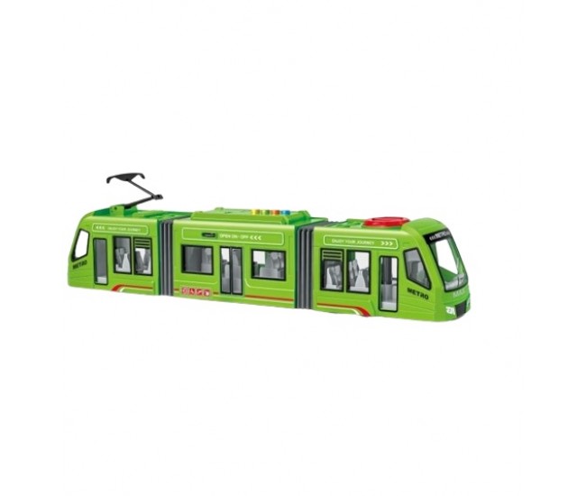 Tramvai cu sunete, lumini si functie usi deschise 42 cm verde