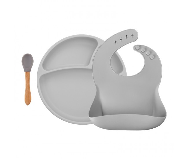 Set de hranire bwl ii minikoioi, 100% premium silicone – powder grey