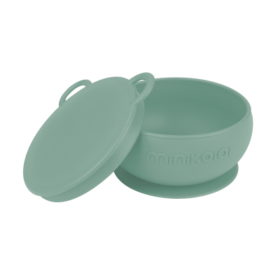 Bol minikoioi cu ventuza si capac, 100% premium silicone – river green