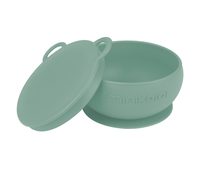 Bol minikoioi cu ventuza si capac, 100% premium silicone – river green