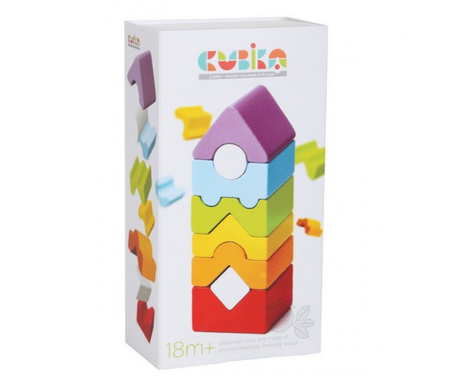 Jucarie din lemn cubika, set constructii "turn" - 8 piese