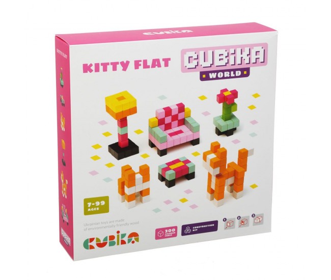 Joc din lemn, set de constructii, cubika, world kitty flat