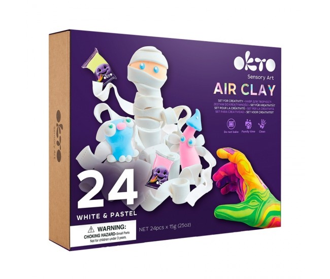 Set de creatie air clay, okto, 24 culori - white&pastel