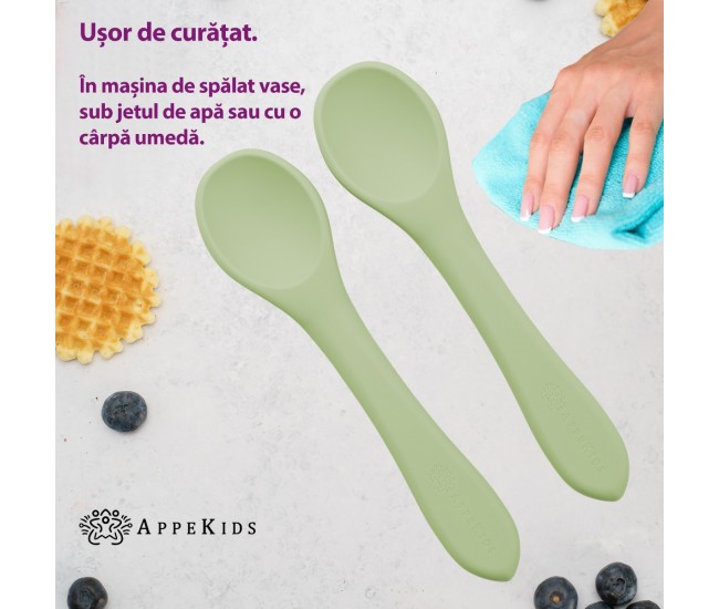 Set lingurite din silicon, appekids - raw green