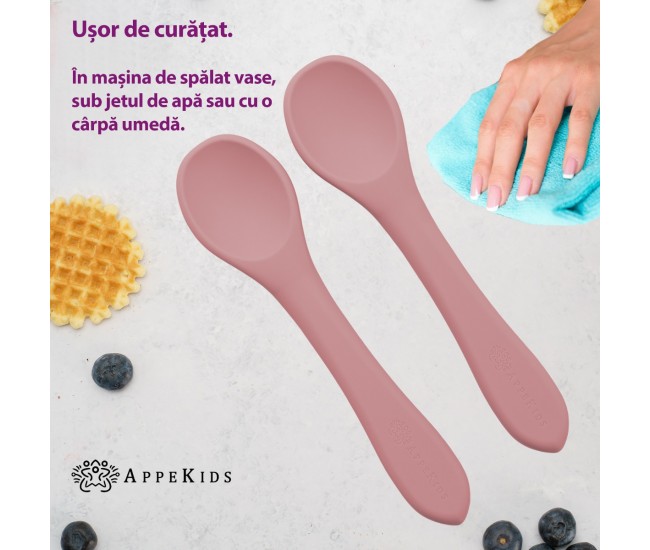 Set lingurite din silicon, appekids - old rose