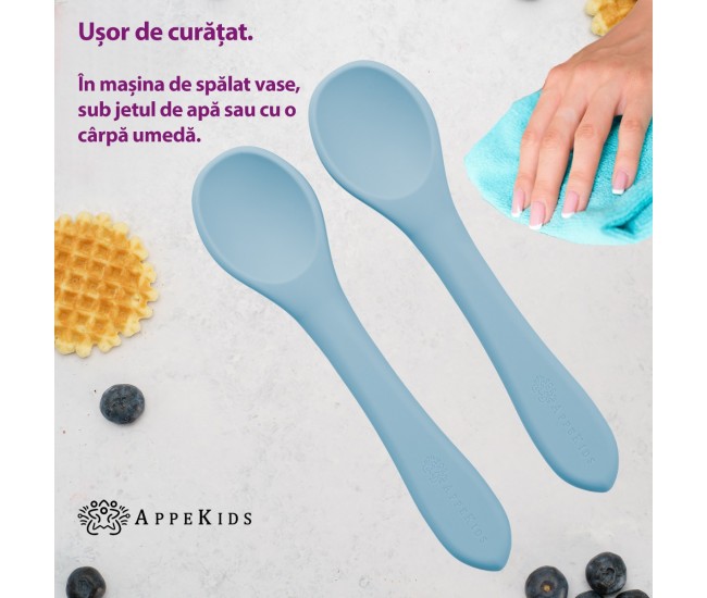 Set lingurite din silicon, appekids - aqua blue