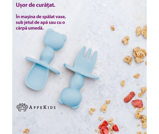 Set tacamuri din silicon, appekids, the little bear - aqua blue