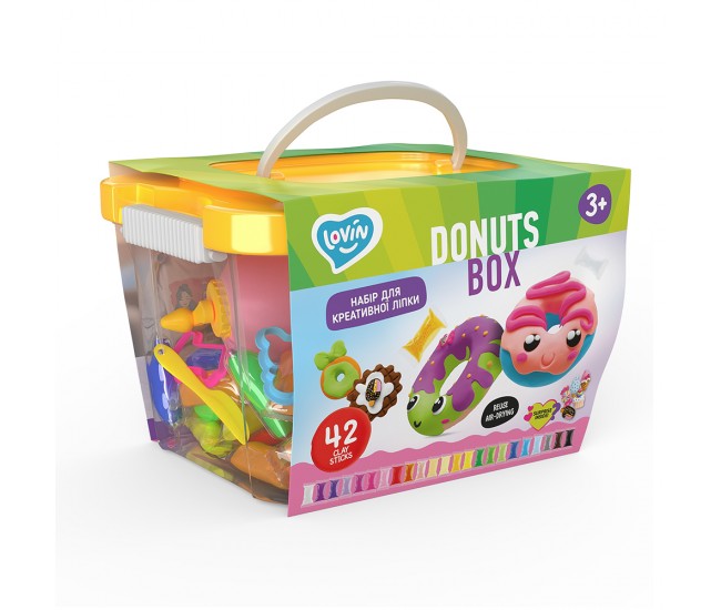 Set air clay cu argila usoara pentru modelaj lovin - 42 culori - donuts box