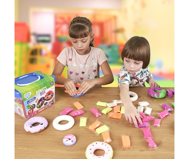 Set air clay cu argila usoara pentru modelaj lovin - 42 culori - donuts box