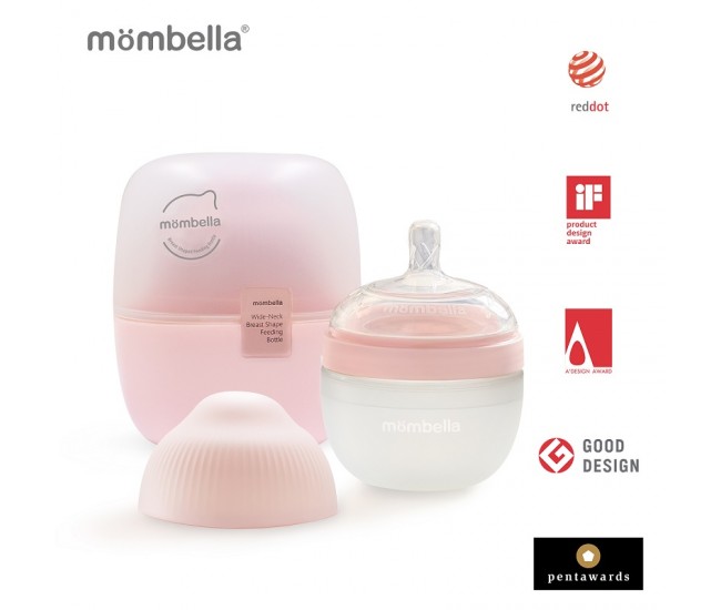 Biberon anticolici mombella breast-like, 120ml, tetina s flux lent, 100% silicon, old roze