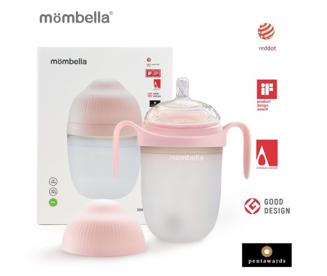 Biberon anticolici mombella breast-like, 300ml, tetina 360Ã‚Â° xl flux consistent, 100% silicon, old roze