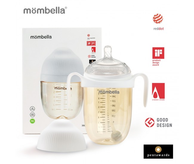 Biberon anticolici mombella breast-like, 300ml, tetina 360Ã‚Â° xl flux consistent, ppsu, ivory