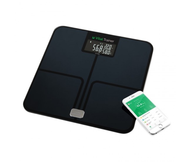 Cantar Smart ETA Vital Trainer 7780 90000, 180 Kg, Bluetooth, Sticla securizata 6 mm, negru