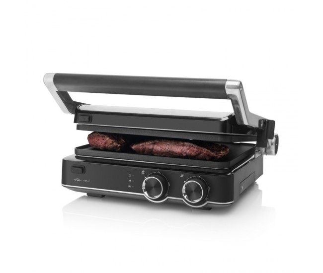 Gratar electric ETA GrilChef 5156, 2000 W, otel inoxidabil, deschidere la 180 de grade, 2 termostate