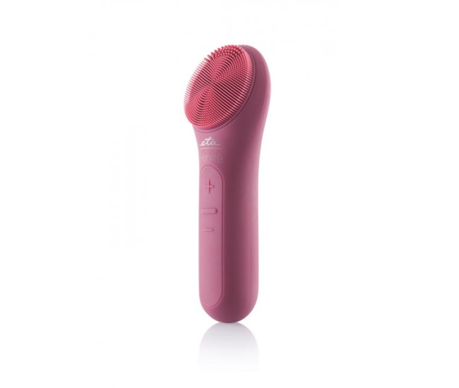 Perie de curatare faciala ETA Fenite 8353 90000, silicon, baterie Li-ion 3.7 V/ 800 mAh, functionare fara fir, vibratie si incalzire, roz