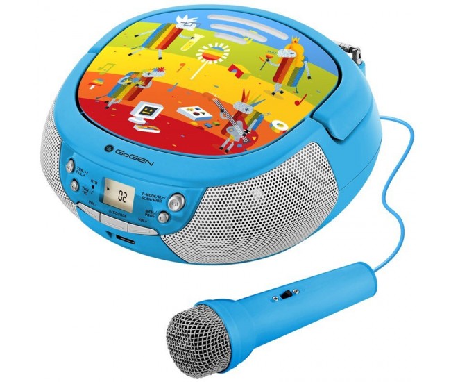 Radio CD pentru copii GoGEN DECKO B, 2 x 0,8 W, Bluetooth, karaoke, microfon, MP 3, USB, AUX in, albastru