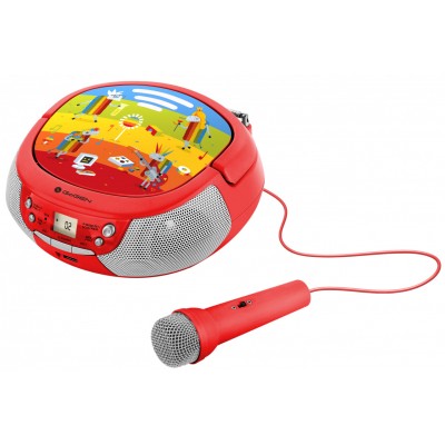 Radio CD pentru copii GoGEN DECKO B, 2 x 0,8 W, Bluetooth, karaoke, microfon, MP 3, USB, AUX in, rosu
