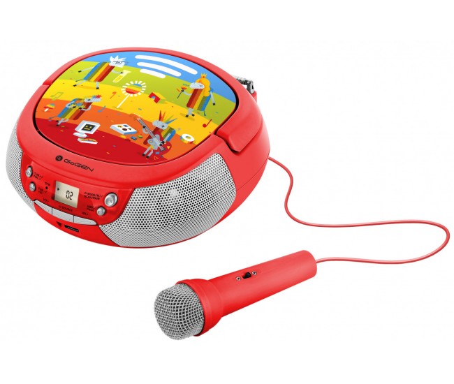 Radio CD pentru copii GoGEN DECKO B, 2 x 0,8 W, Bluetooth, karaoke, microfon, MP 3, USB, AUX in, rosu