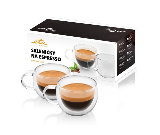 Set 2 cesti pentru espresso ETA 5180 91000, 80 ml, pereti dubli din sticla borosilicata