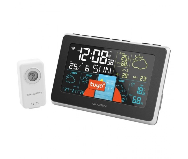 Statie meteo GoGEN ME 3565 SMART, senzor extern Wi-Fi, prognoza 5 zile, aplicatie mobila, negru/argintiu