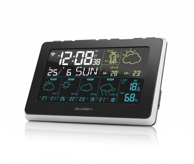 Statie meteo GoGEN ME 3565 SMART, senzor extern Wi-Fi, prognoza 5 zile, aplicatie mobila, negru/argintiu