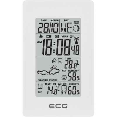 Statie meteo interior-exterior ECG MS 100 White, senzor extern fara fir, LCD, ceas, alarma