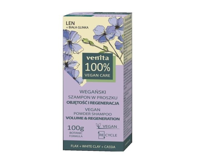 Sampon pudra pentru volum si regenerare cu extract de in, argila alba si cassia Venita, 100 g