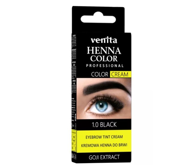 Crema henna cu extract de goji pentru vopsirea sprancenelor cu efect de lifting Venita 1.0, negru