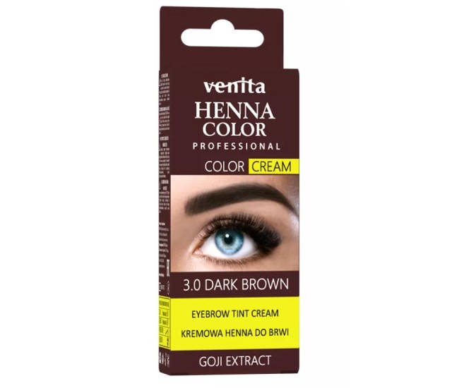 Crema henna cu extract de goji pentru vopsirea sprancenelor cu efect de lifting Venita 3.0, maro inchis