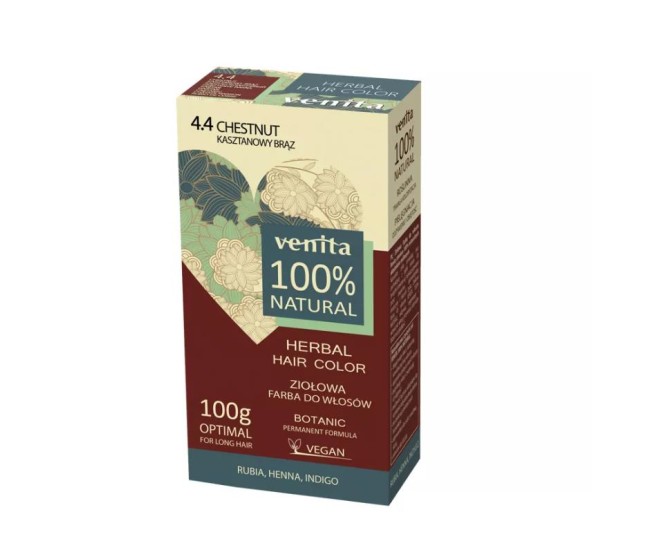 Vopsea de par bio naturala 100%, Venita, 4.4 castaniu, 100 g