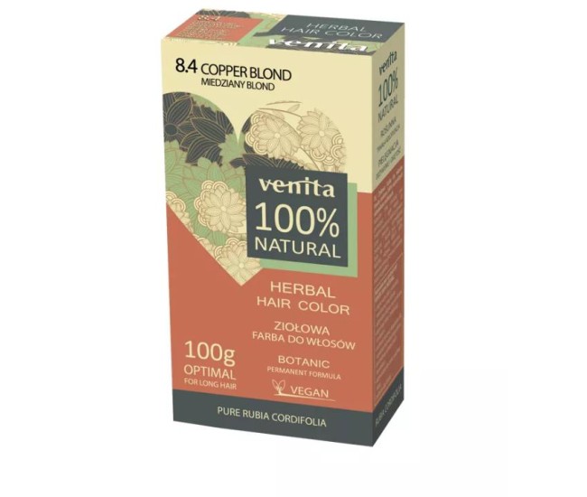 Vopsea de par bio naturala 100%, Venita, 8.4 blond cupru, 100 g