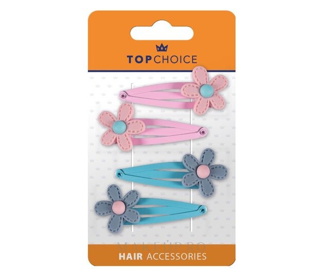 Set 4 agrafe de par metalice, decorate cu flori Top Choice 26744