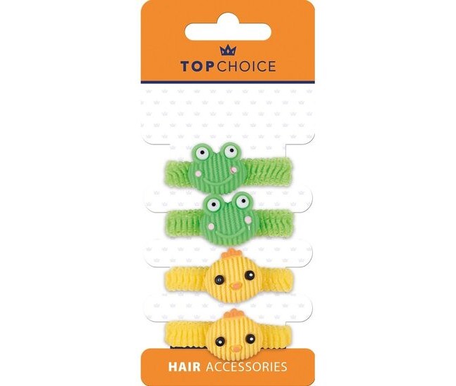 Set 4 elastice pentru par cu broscuțe și puișori, bumbac, Top Choice 25761