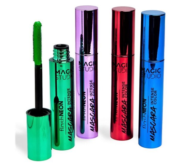 Set 4 bucati Mascara Neon Intense Color, Magic Studio 50519, 10 ml - albastru, mov, rosu, verde)