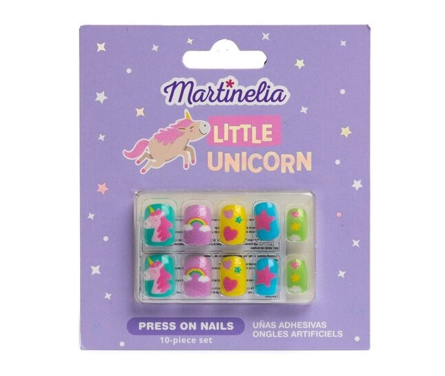 Set 10 unghii false Unicorn Nails, cu adeziv Press-On, pentru fetite, Martinelia 35045