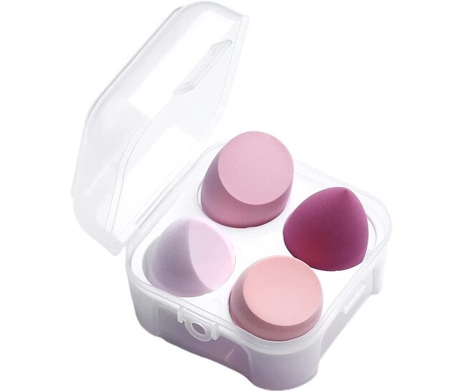 Set 4 bureti machiaj, pentru aplicarea fondului de ten, Blender, stil lacrima Top Choice 38538, cu cutie depozitare