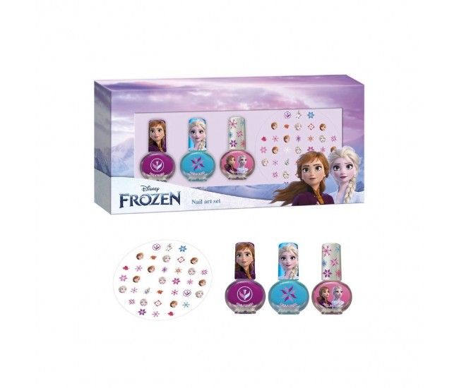 Set manichiura pentru fetite, cu 3 lacuri de unghii si modele de lipit pe unghii, Frozen