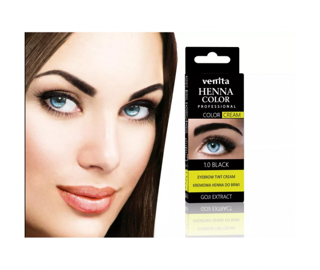 Crema henna cu extract de goji pentru vopsirea sprancenelor cu efect de lifting Venita 1.0, negru