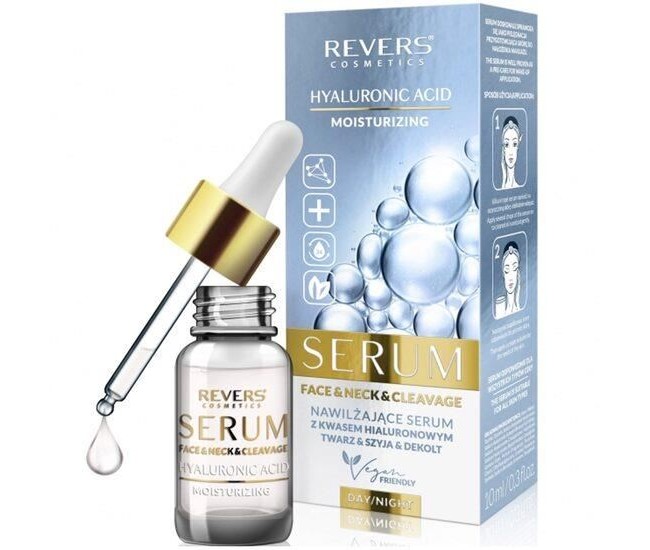 Ser hidratant pentru fata, gat si decolteu cu Acid Hyaluronic, Revers, 10ml