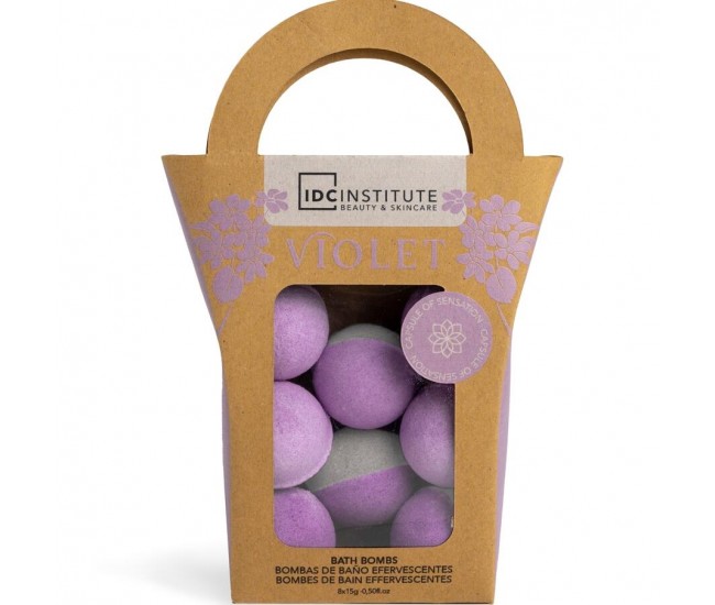 Set 8 bile efervescente de baie Violet, IDC Institute 99021, 8 x 15g